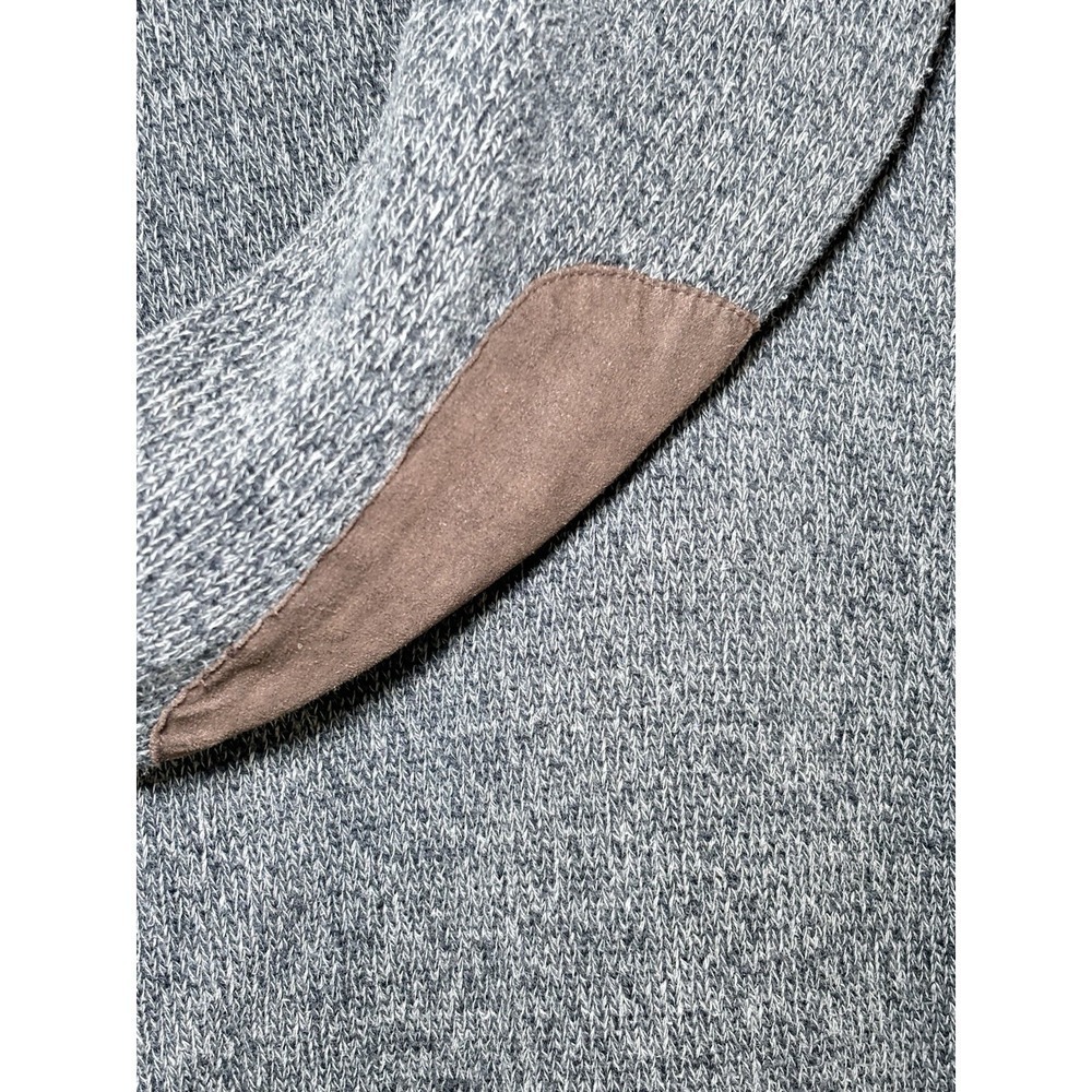 CHAPS Men's Grey Henley Cotton Knit Sweater XL w/Brown Suede Elbow Patches - Picture 2 of 8